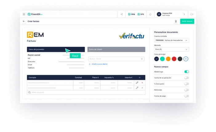 Formulario para crear facturas profesionales en FinanEDI