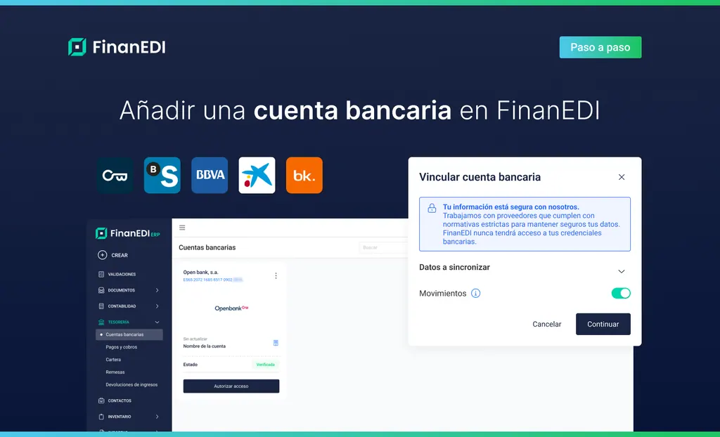Añadir cuenta bancaria en FinanEDI