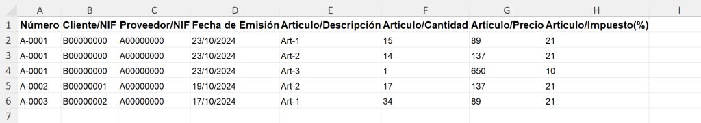 Plantilla Excel facturas