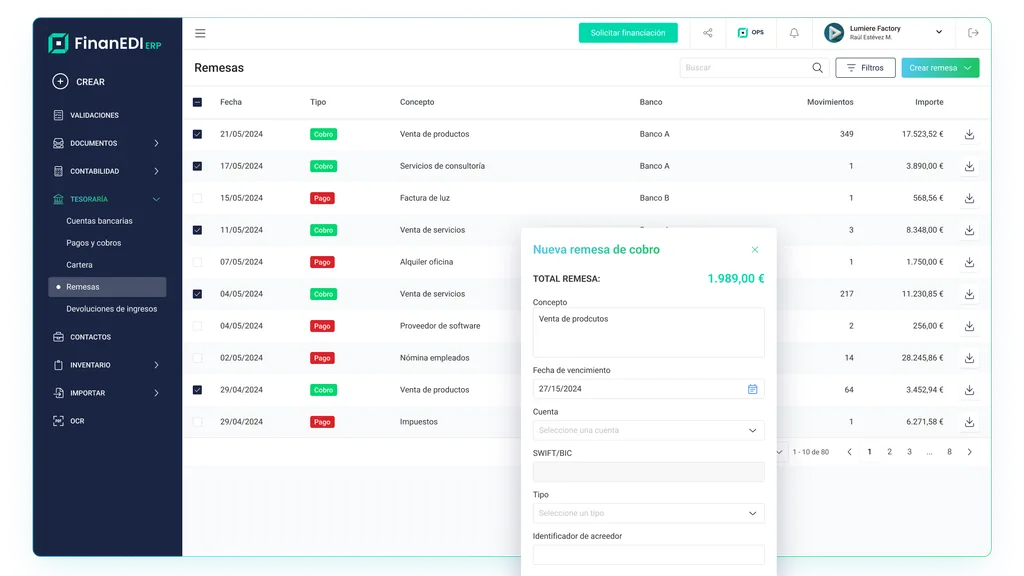 Gestión de remesas en FinanEDI