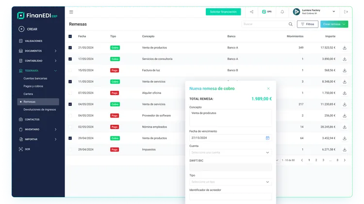 Vista de movimientos y vencimientos en FinanEDI