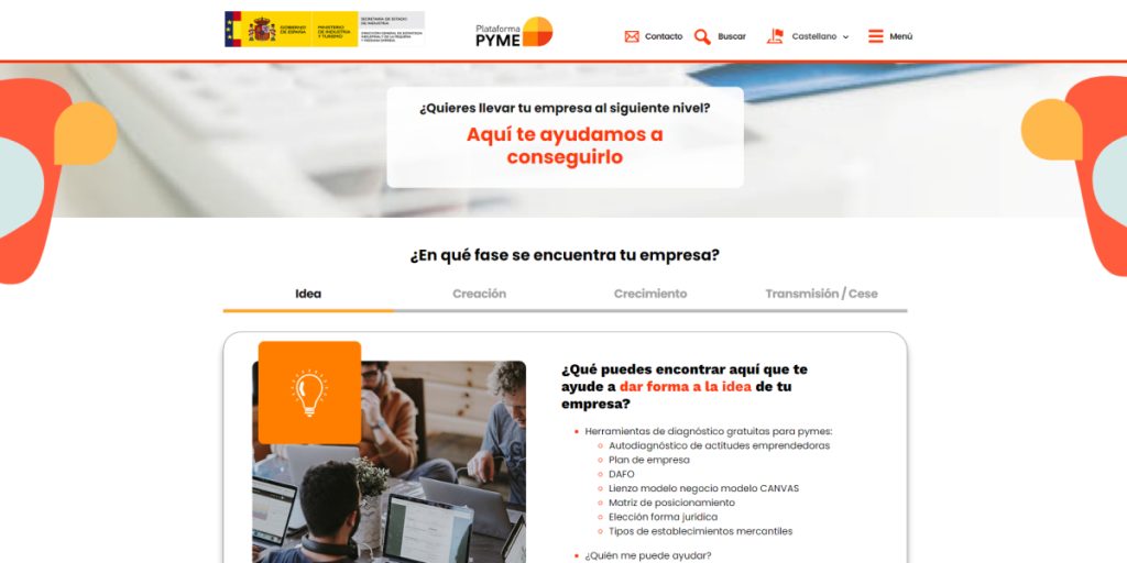 Home de la página web Plataforma PYME