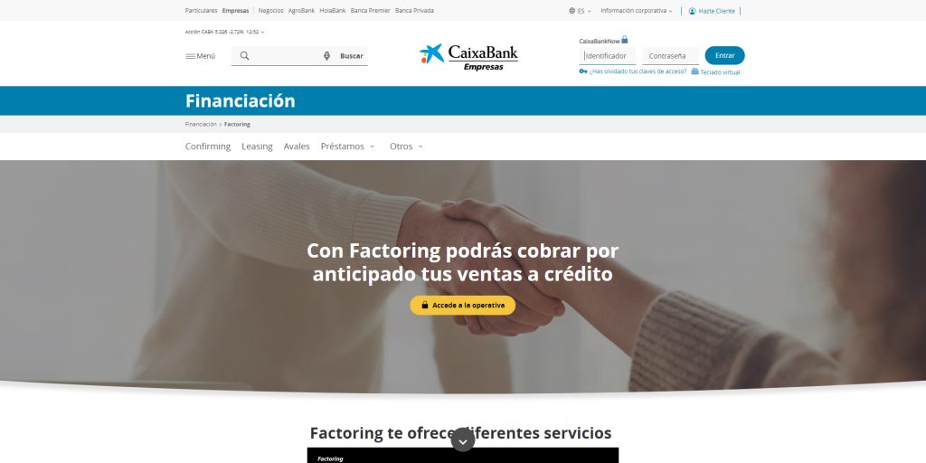 Página web CaixaBank factoring